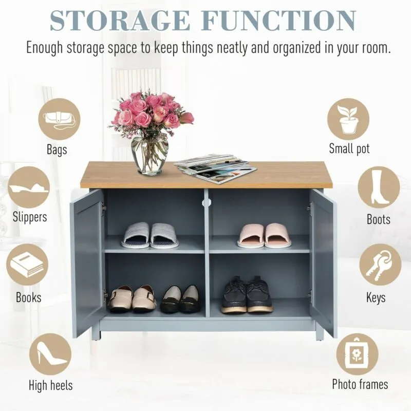 2 Door Oak Top Wooden Shoe Storage Cabinet