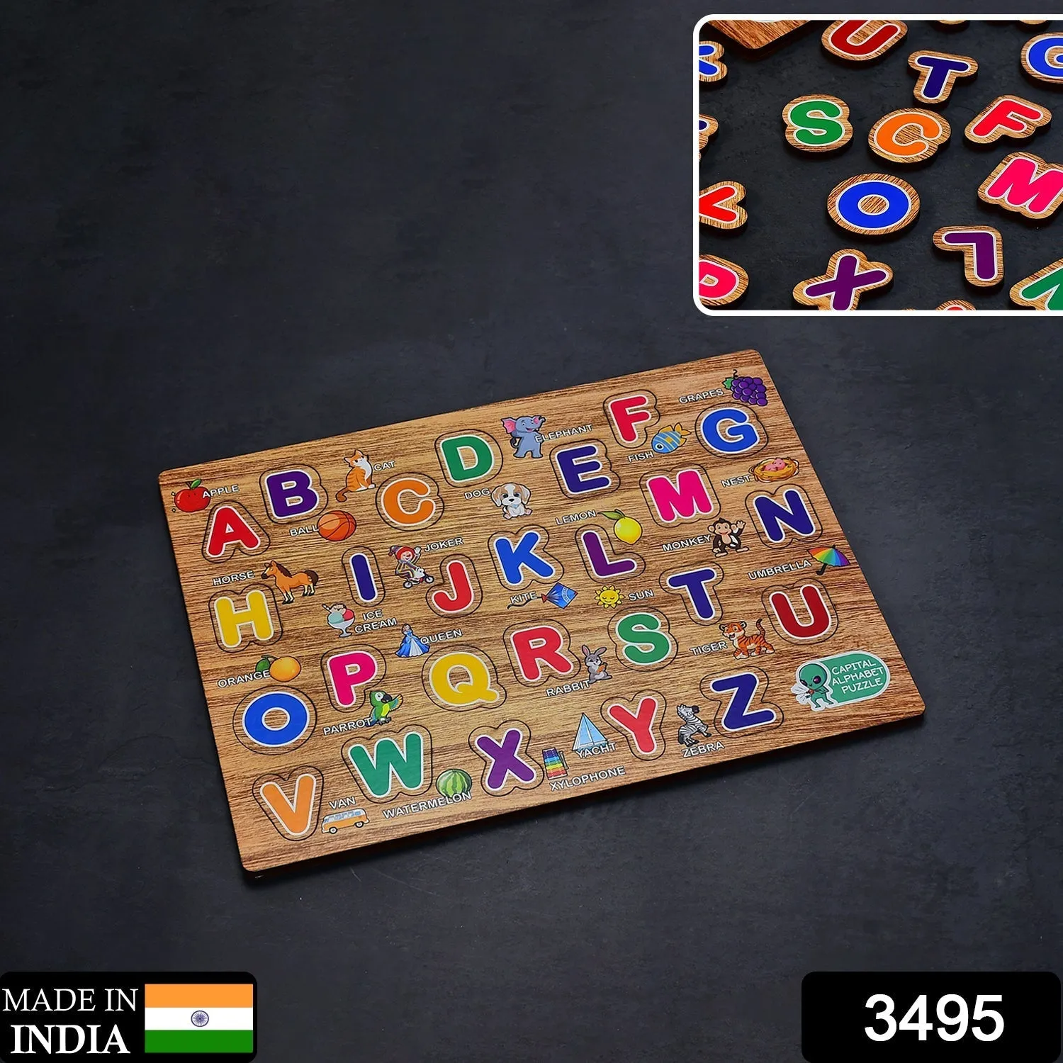 3495 Wooden Capital Alphabets Letters Learning Educational Puzzle Toy for Kids.