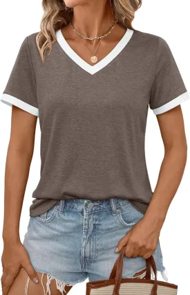 AUTOMET Womens Short Sleeve T-Shirts Summer Tops Casual Soft Tunic V Neck Basic Workout Clothes Spring Fashion Outfits 2025