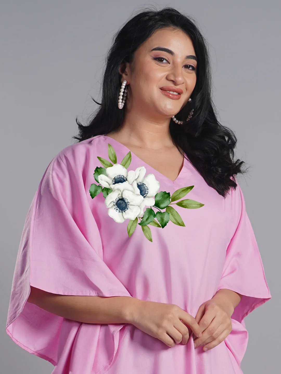 BabyPink Rayon Kaftan - Flower Power