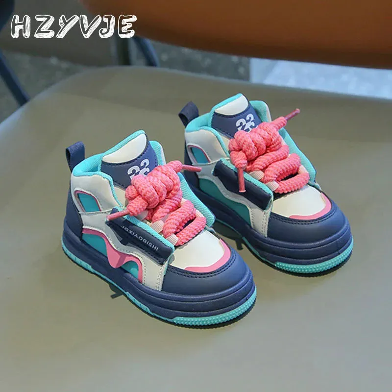Children's Spring Autumn New Sports Shoes Boy's Casual Trend Board Shoes High Top Girl's Fashion Dopamine Running Shoes Sneakers