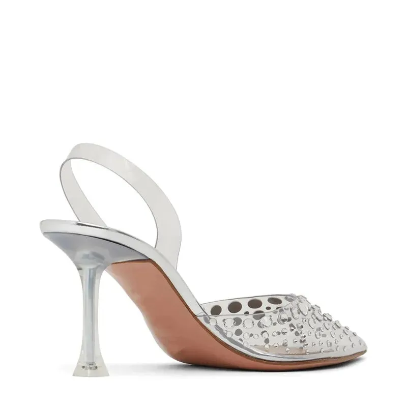 Crystal High Heels Shoes with Rhinestones Transparent Slingbacks