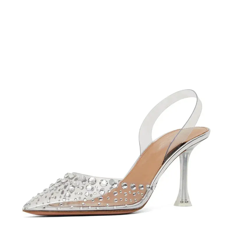 Crystal High Heels Shoes with Rhinestones Transparent Slingbacks