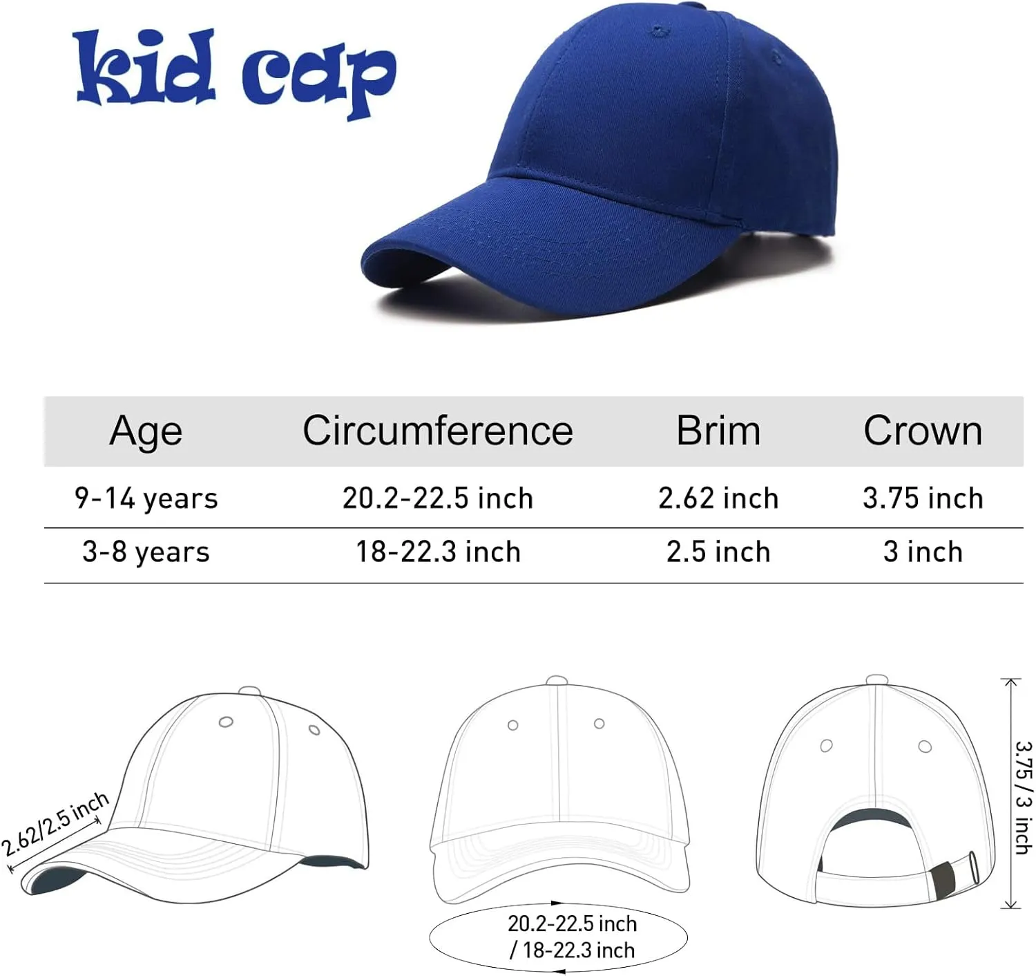 Edoneery Baseball Cap for Kids-Adjustable Washed Cotton Golf Toddler Hat for Boys & Girls