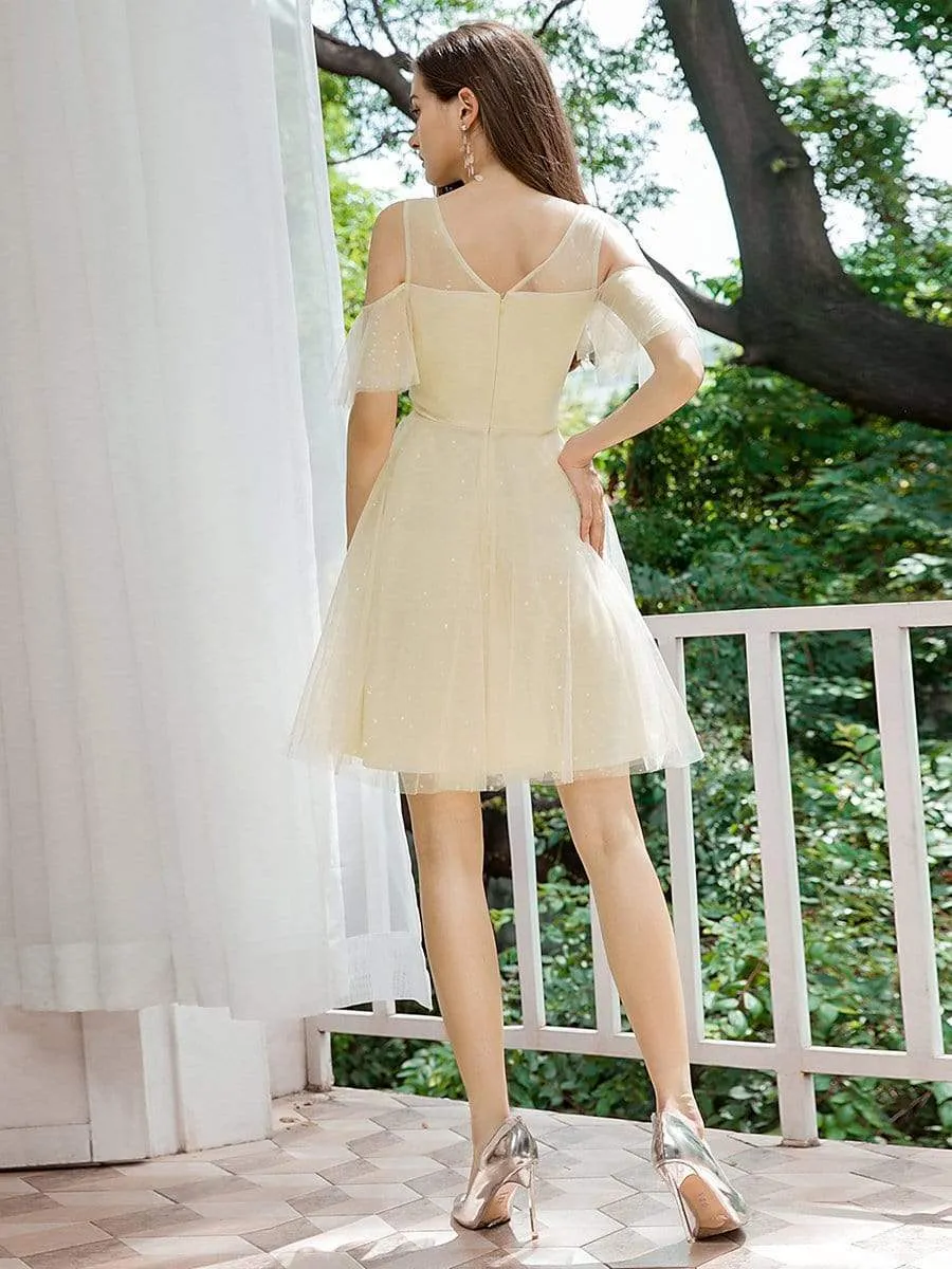 Gorgeous Cold Shoulder Round Neck Tulle Short Prom Dresses