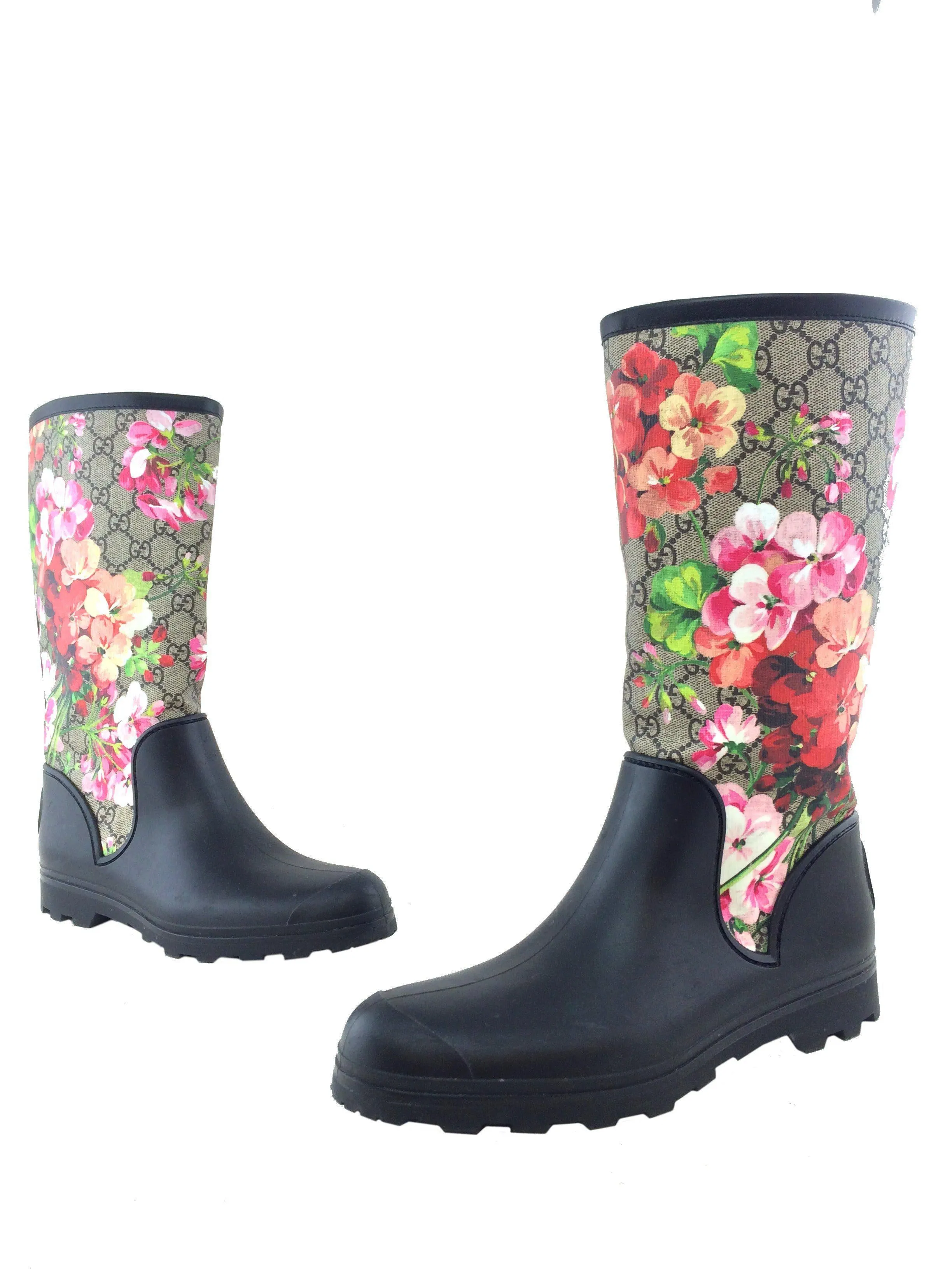 Authentic Gucci Prato GG Blooms Rain Boots in Size 10 - Perfect for Stylish Rainy Days!