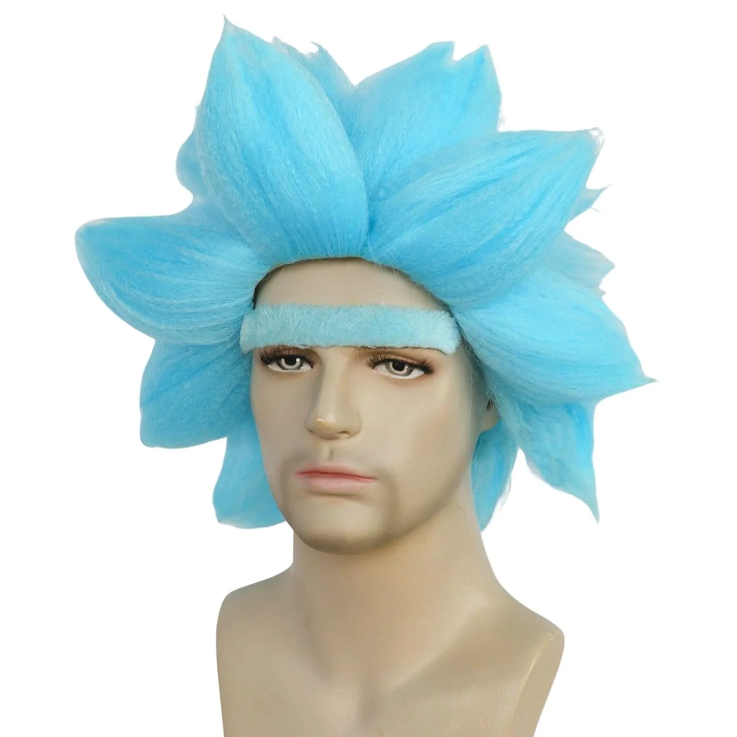 JoneTing Short Blue Spiky Wig ?? Hair Cap  Unibrow?? Short Blue Spiked Wigs for Men Blued Cosplay Wig Adults Blued Funny Wigs for Halloween Peluca Azul Party for Anime Cosplay