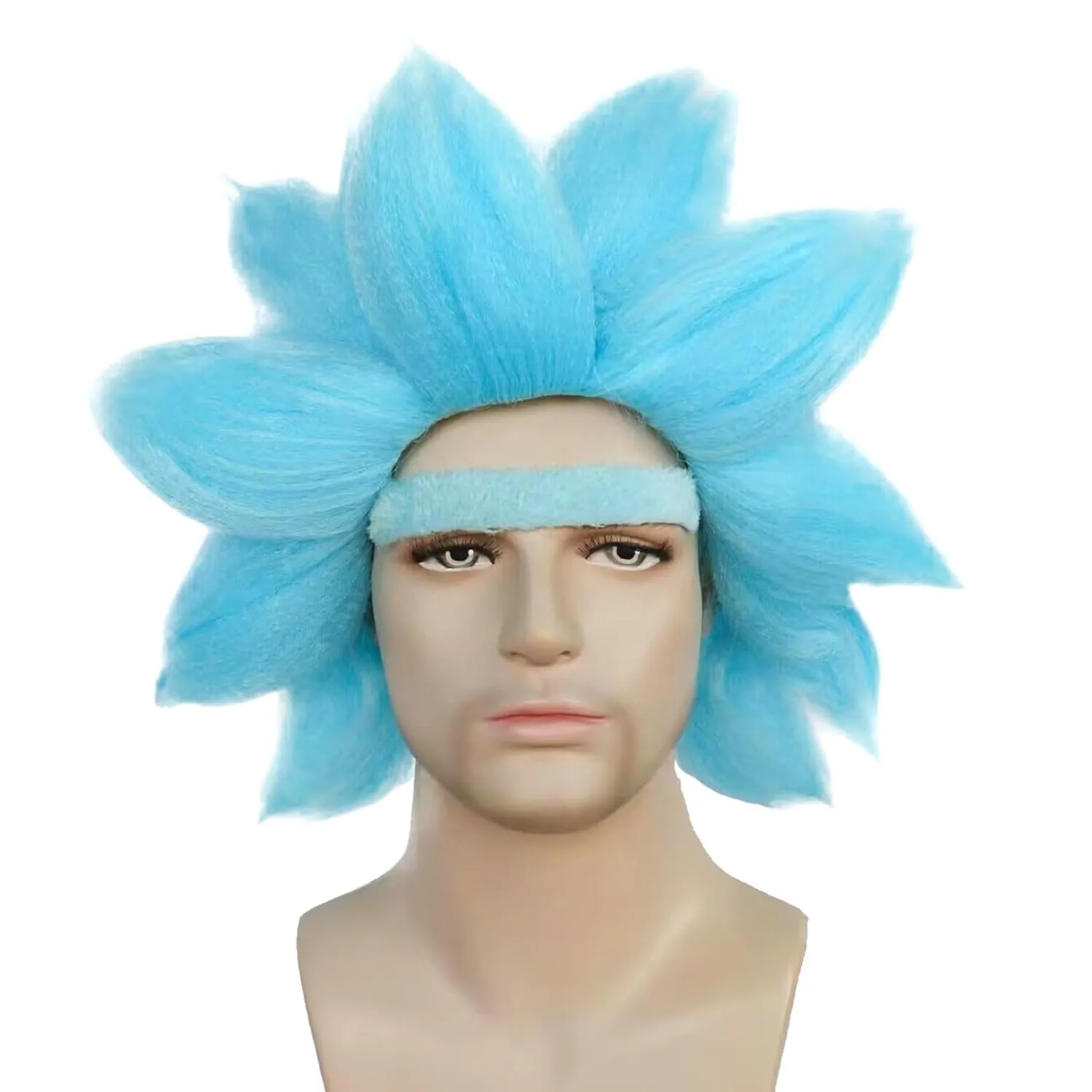 JoneTing Short Blue Spiky Wig ?? Hair Cap  Unibrow?? Short Blue Spiked Wigs for Men Blued Cosplay Wig Adults Blued Funny Wigs for Halloween Peluca Azul Party for Anime Cosplay