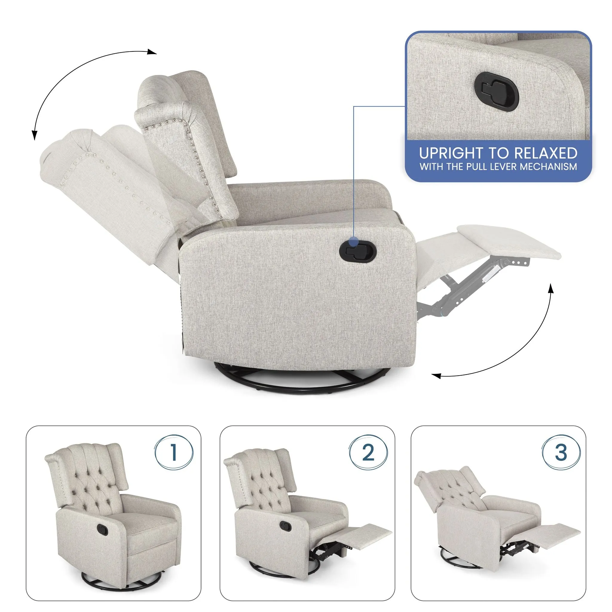 Manual Swivel Fabric Recliner Chair - Cream