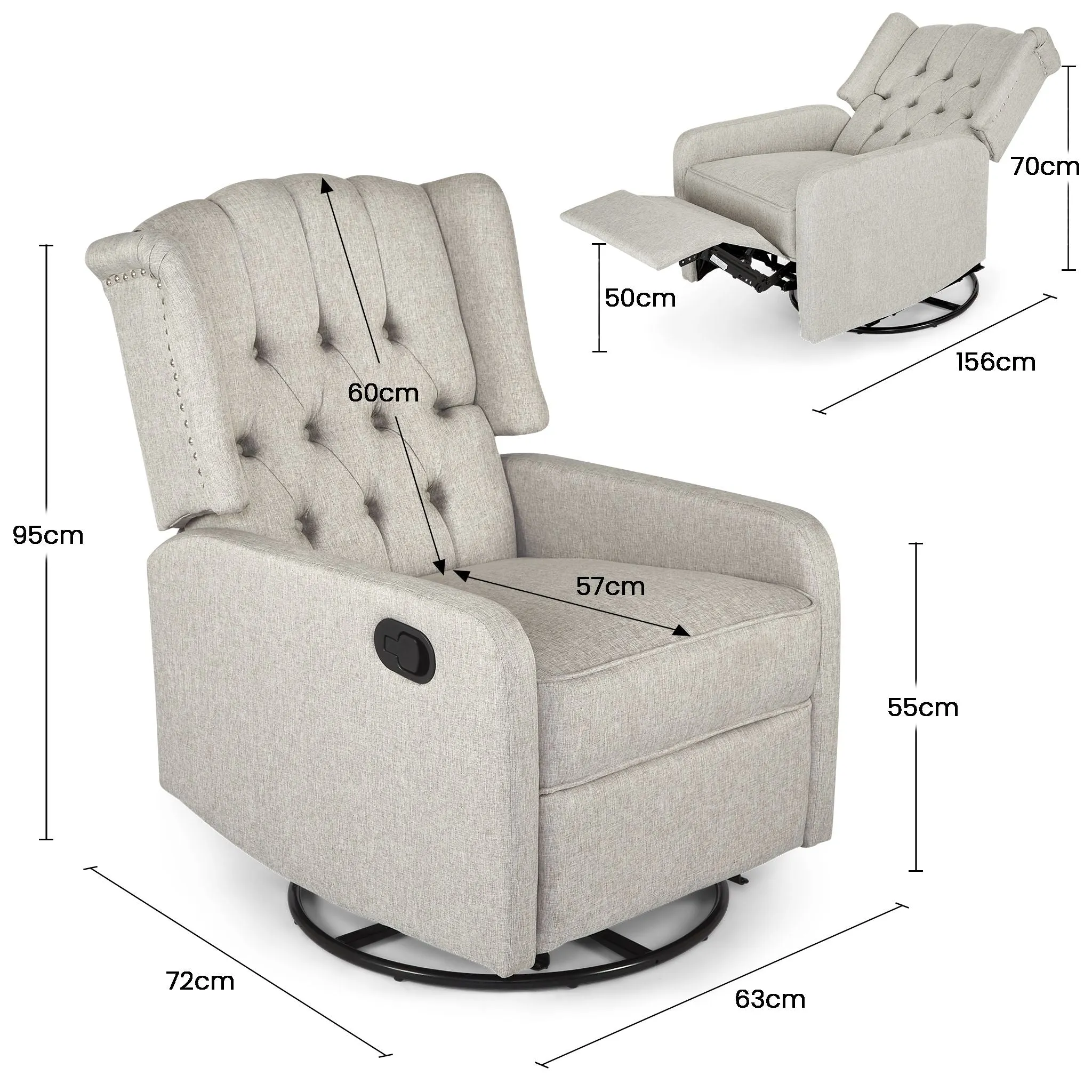 Manual Swivel Fabric Recliner Chair - Cream