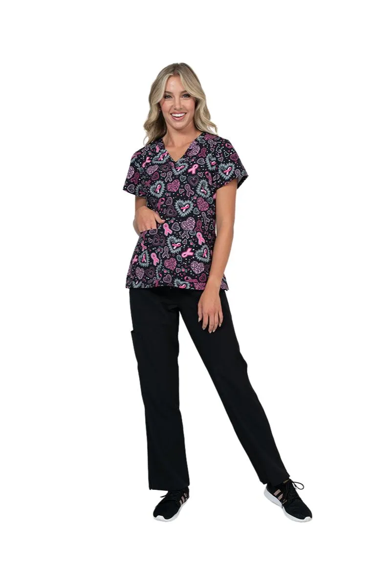 Meraki Sport Women's Breast Cancer Awareness Print Scrub Top | Pink Strength