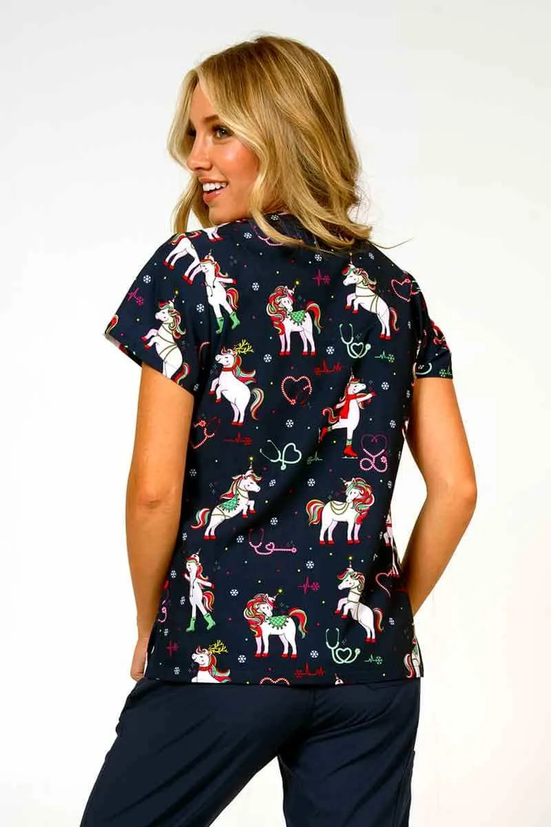 Meraki Sport Women's Holiday Print Scrub Top | Jolly Nursicorn