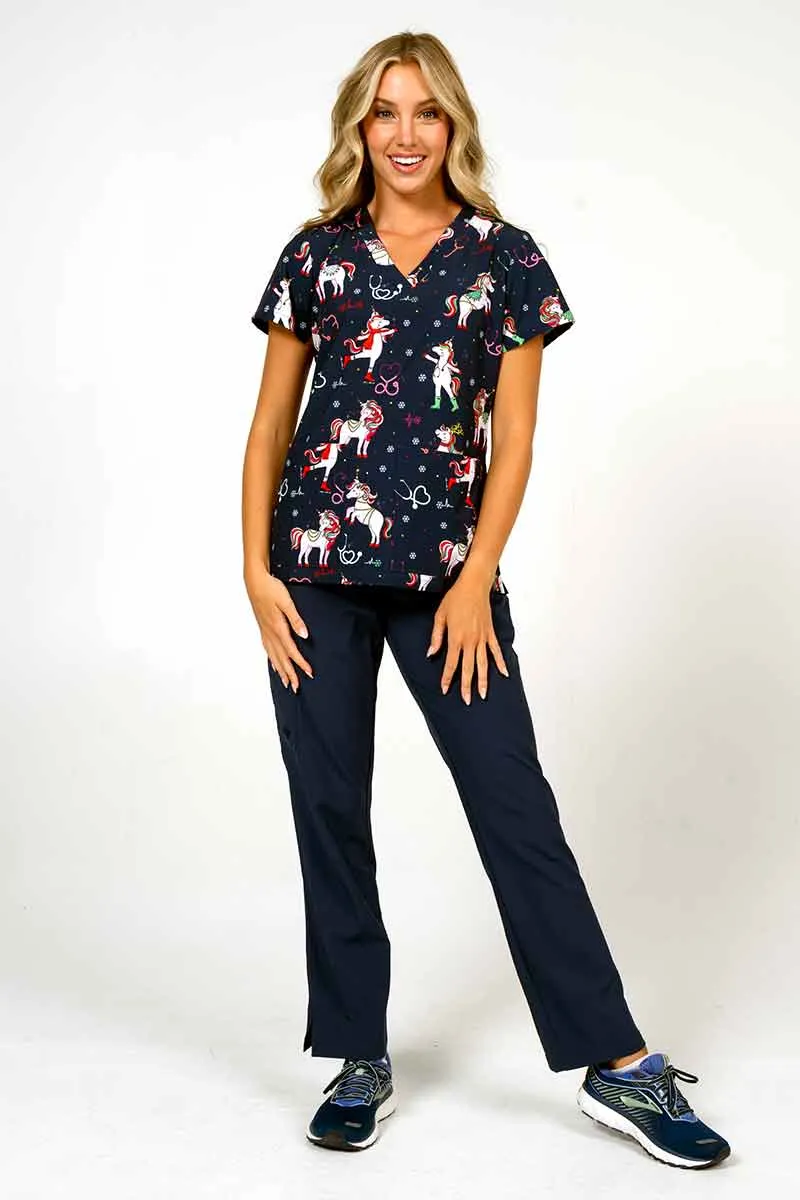 Meraki Sport Women's Holiday Print Scrub Top | Jolly Nursicorn