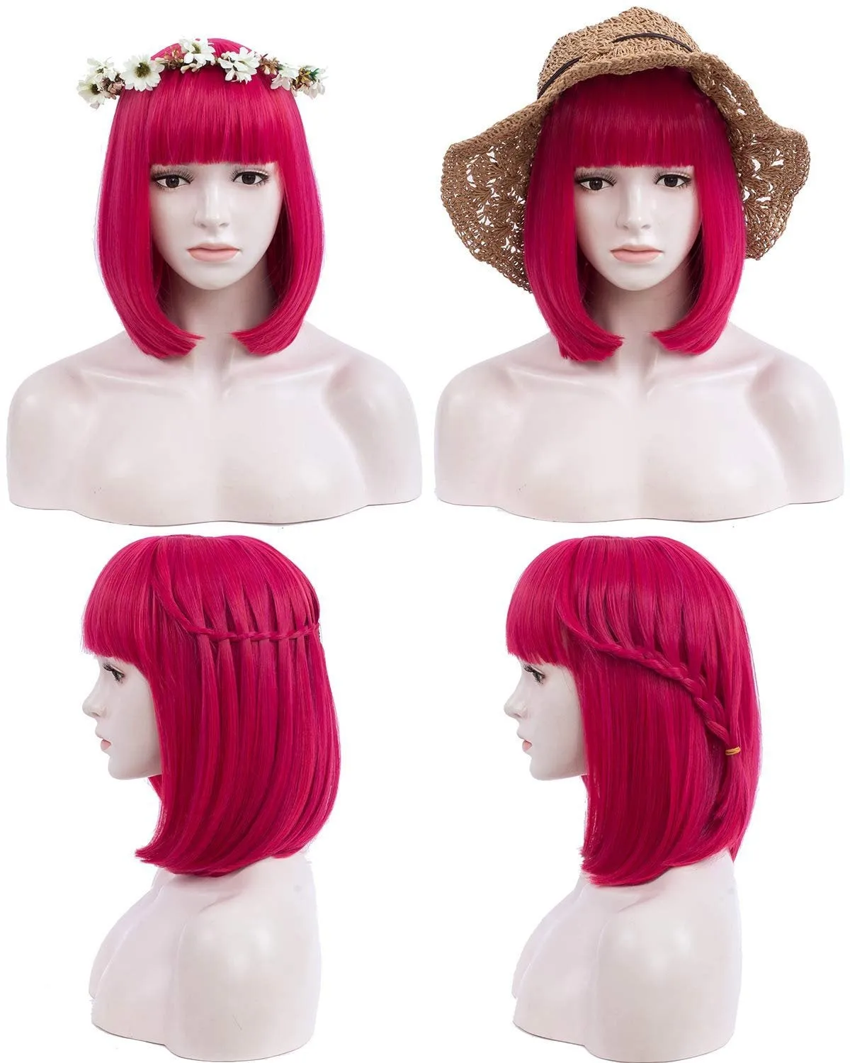 Neon pink party wig 14"  | trendy wigs | synthetic top quality heat resistant fiber | human hair feel | free shipping with orders of 35 