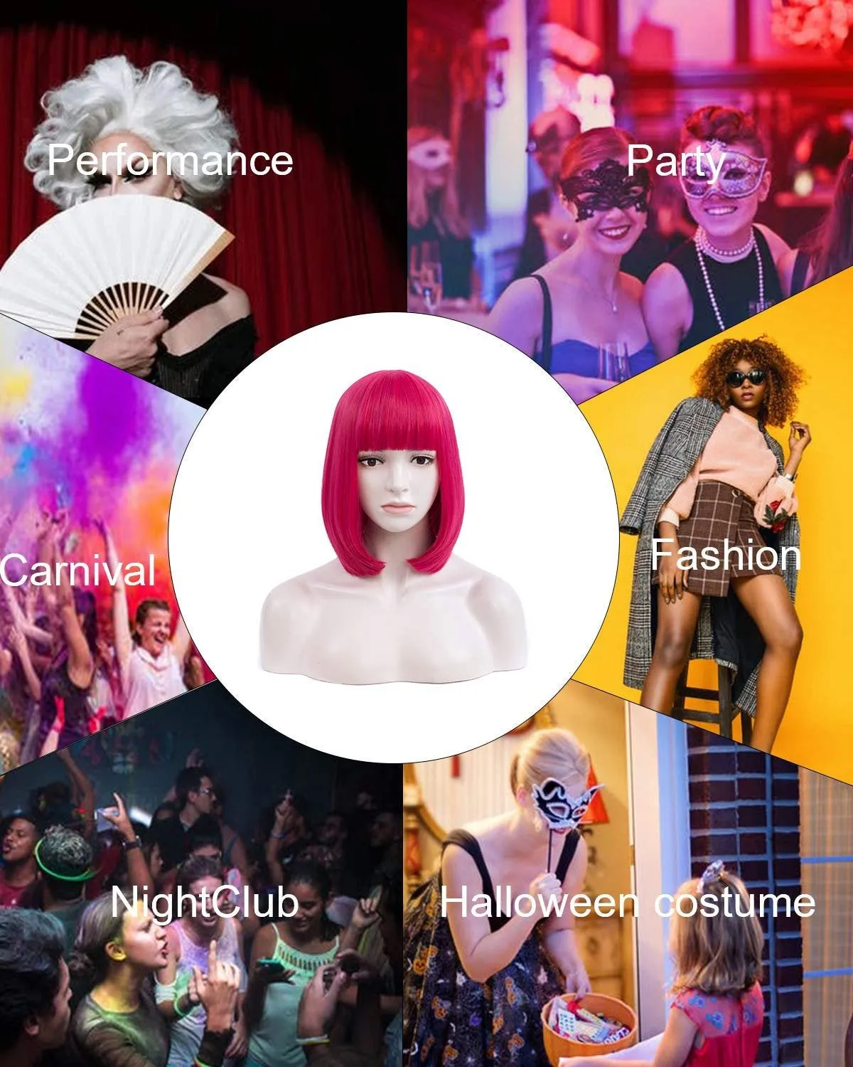 Neon pink party wig 14"  | trendy wigs | synthetic top quality heat resistant fiber | human hair feel | free shipping with orders of 35 