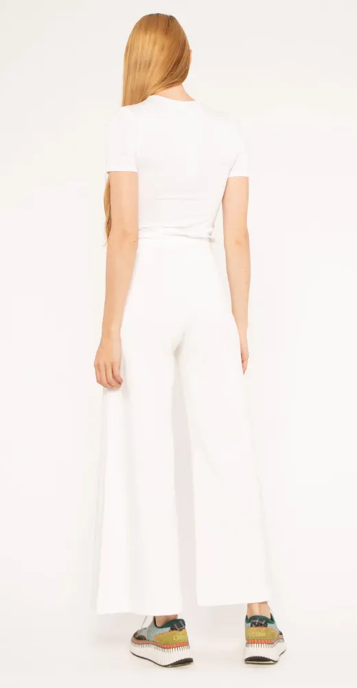 PONTE KNIT WIDE LEG PANT CROPPED - OFF WHITE
