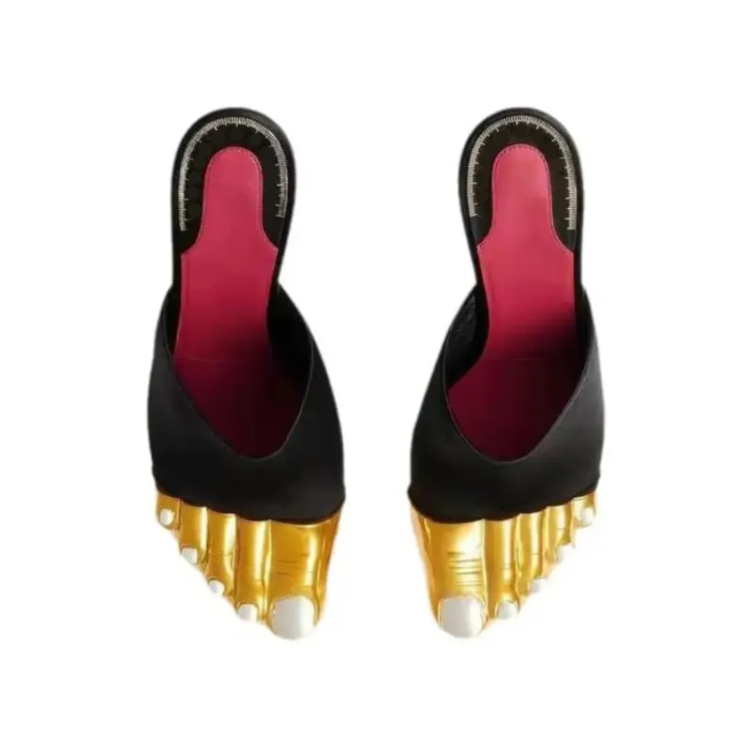 Pre Order:  Gold Toes Stiletto Lambskin Mules