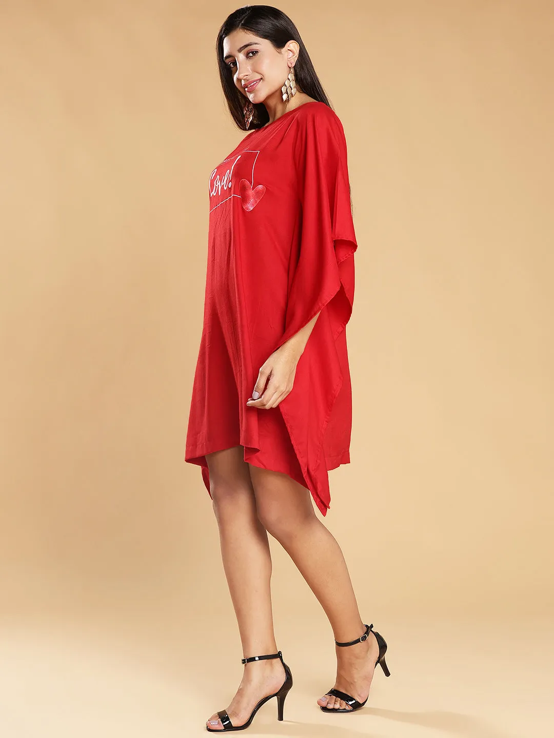 Red Rayon Kaftan - Love Everyday