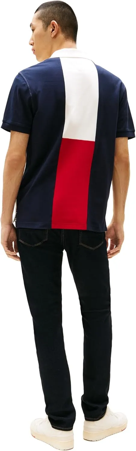 Tommy Hilfiger Men's Short Sleeve Casual Polo Shirts in Regular Fit with Stretch and Colorblock Designs
