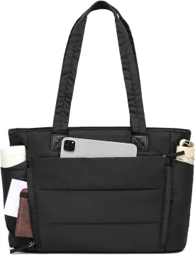 Tote Bag for Women with Zipper, Soft Puffy Bag with 10 Pockets, Quilted Handbag for Travel, Work, Sport, School