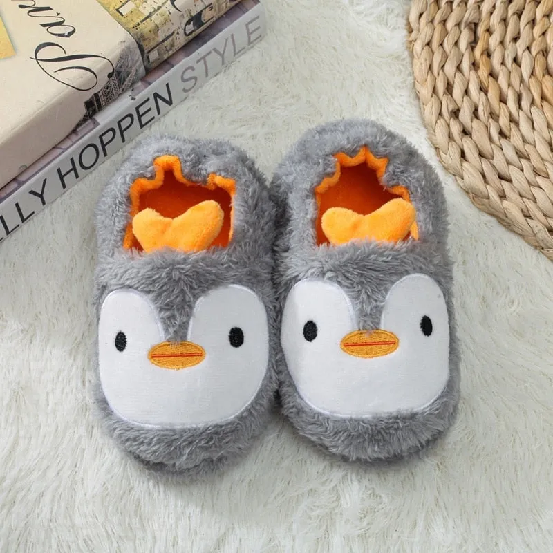 Winter Cute Penguin Kids Slippers Comfortable Baby Warm Cotton Shoes Boys And Girls House Indoor Animal Plush Slippers