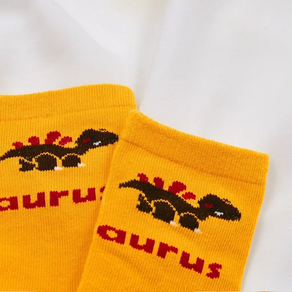 ZFSOCK Cute Dinosaur Design Crew Socks for Kids Boys, 5 Pairs