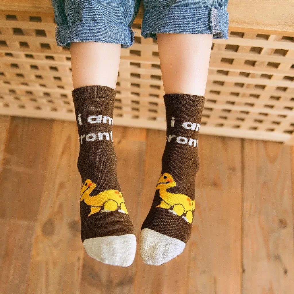 ZFSOCK Cute Dinosaur Design Crew Socks for Kids Boys, 5 Pairs