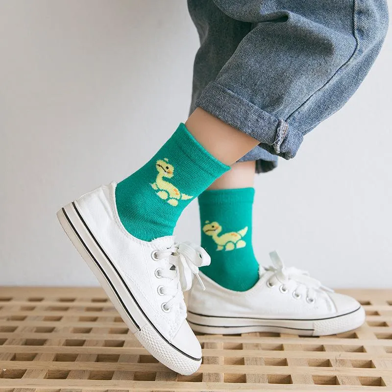 ZFSOCK Cute Dinosaur Design Crew Socks for Kids Boys, 5 Pairs