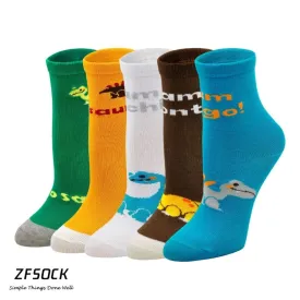 ZFSOCK Cute Dinosaur Design Crew Socks for Kids Boys, 5 Pairs